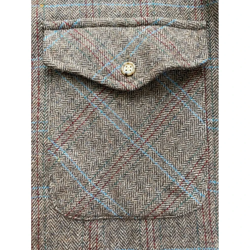 Vintage Pendleton Wool Trail Shirt Men L Brown Plaid Excellent Elbow Patches